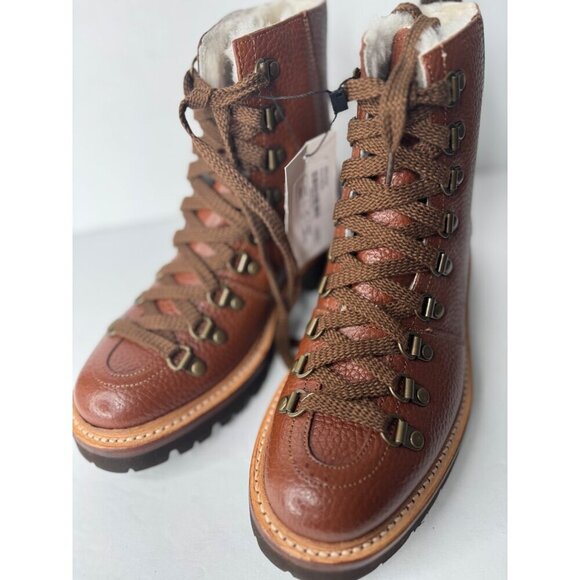 Anthropologie X Grenson Tan Nanette Shearling Pebbled-leather Combat Boots EU 36 - Picture 5 of 7